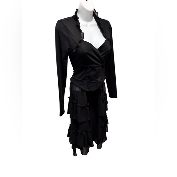 Hot Topic Black Sweetheart Double-Breasted Tiered Ruffle Jacket S Steampunk Goth - Picture 2 of 12